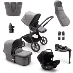 Bugaboo Passeggino Trio 3 In 1 Fox 5 Set Nascita, Nero/grigio Melange