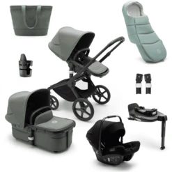 Bugaboo Passeggino Trio 3 In 1 Fox 5 Set Nascita, Nero/verde Foresta