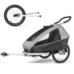 CROOZER Rimorchio Per Biciclette Kid Keeke 1 Stone Grey, Incluso Set Jogger