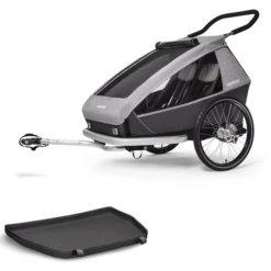 CROOZER Rimorchio Per Biciclette Per Bambini Kid Keeke 2 Con Tappetino Protettivo Per I Piedi, Grigio