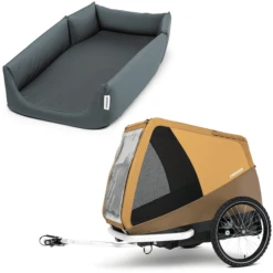 CROOZER Rimorchio Per Cani Dog Mikke Sundown Yellow, Inclusa Cuccia Asphalt Grey