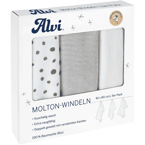Alvi ® Molton Pannolini 3-pack Aqua Dot 80 X 80 Cm 1 Alvi ® Molton Pannolini 3-pack Aqua Dot 80 X 80 Cm