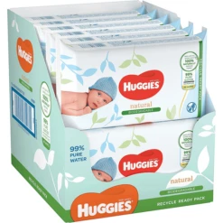 Huggies Salviette Umidificate Natural Biodegradabili Sensitive 4 X (3 X 48) Salviette Per Bambini, Confezione Sfusa